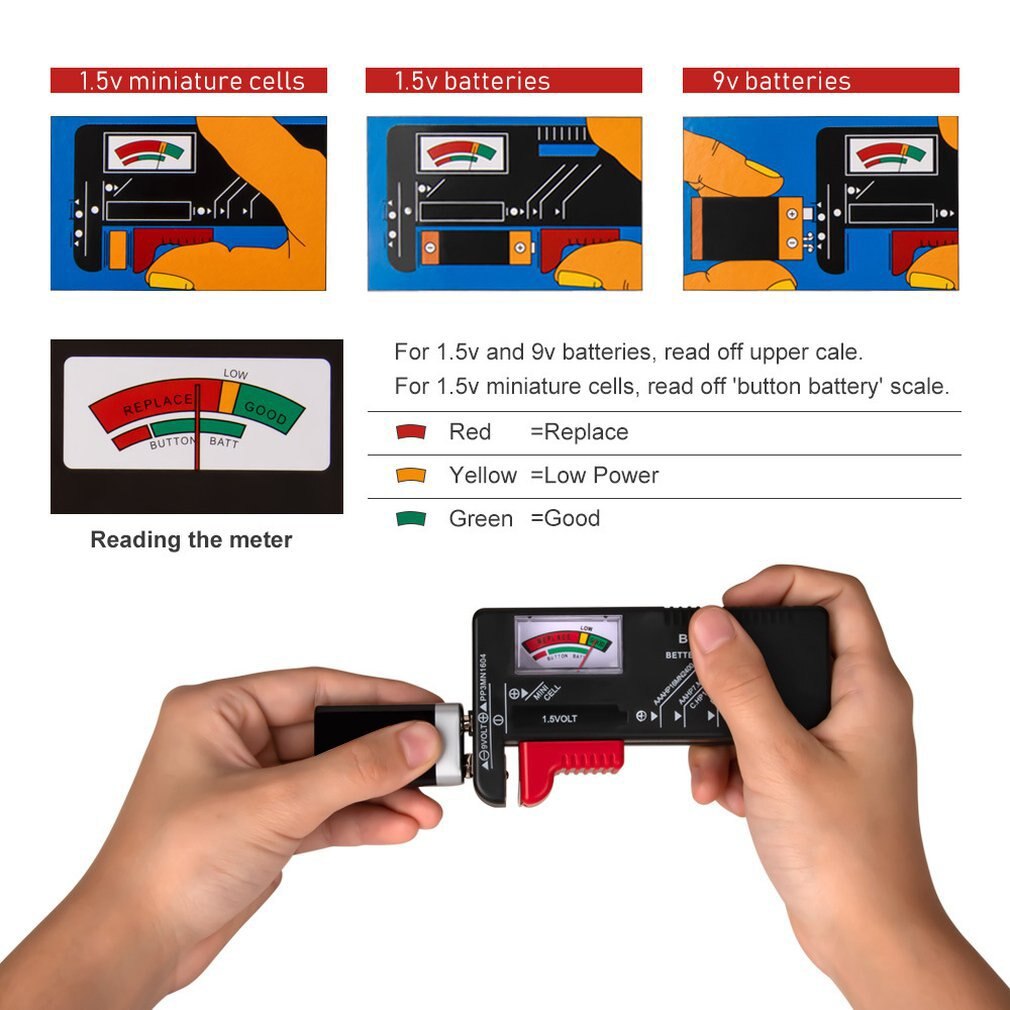 BT168 Portable Universal Digital Battery Tester Volt Checker For AA AAA 9V Button Multiple Size Battery Tester Checker