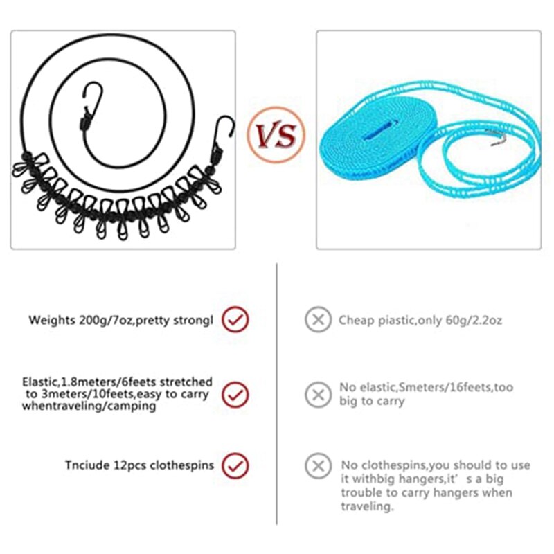 Retractable Portable Travel Clothesline,Adjustable Rope,Drying Rack for Household Essentials Outdoor Indoor 185cm