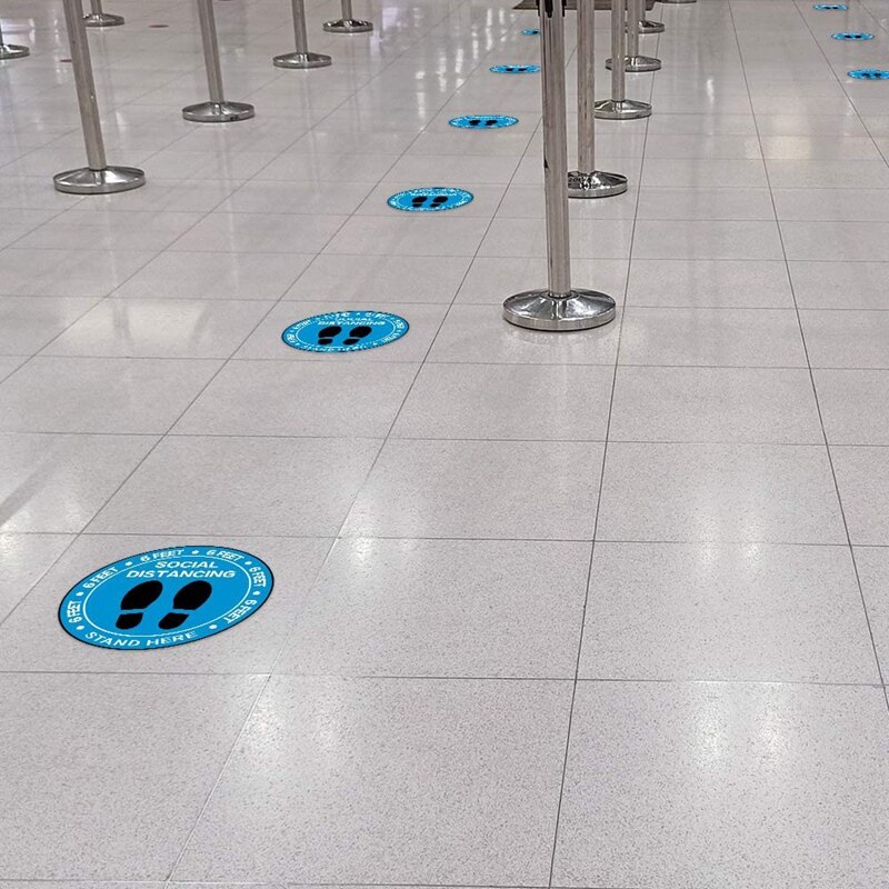 Floor Stickers Social Distance Floor Decals Floor Signs 8 Inches Blue Standing Floor Decals 30 Pieces
