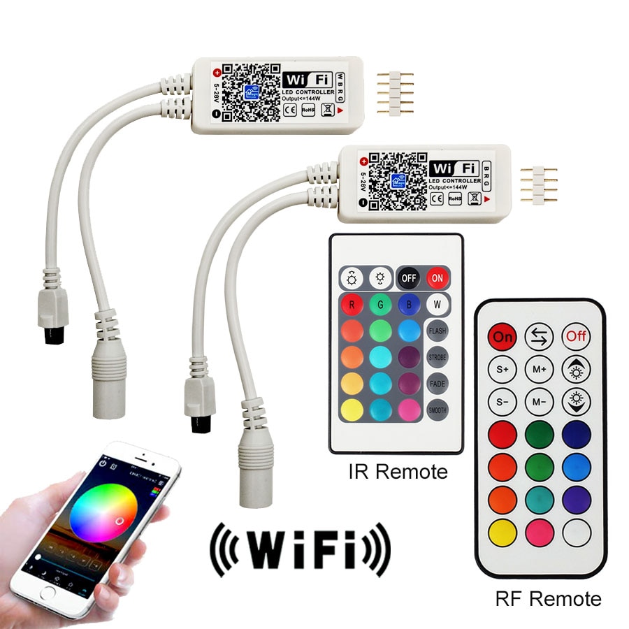Wifi rgb / rgbw led controller mini  dc12v med  rf 21 nøgler  / ir 24 nøgle fjernbetjening med batteri til rgb / rgbw led strip lys