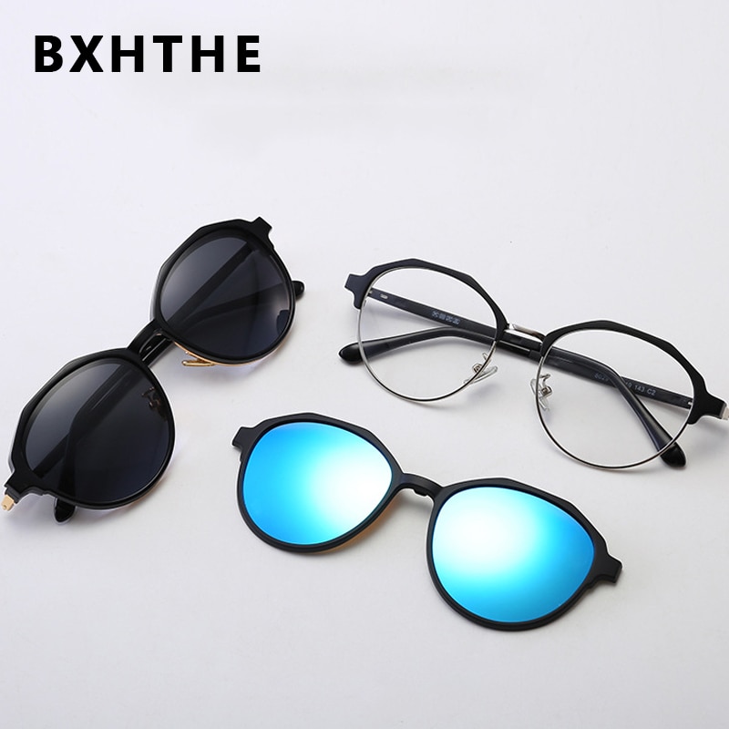 2 In 1 Magnet Clip On Optical Glasses Frame Men Polarized Sunglasses Myopia Degree Prescription Eyeglasses Frame TR90