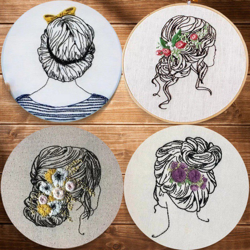 DIY Handmade Embroidery Starter Kit With Bamboo Embroidery Hoop Chinese Style Su Xiu Fairy Flower Pattern Cross Stitch Kit