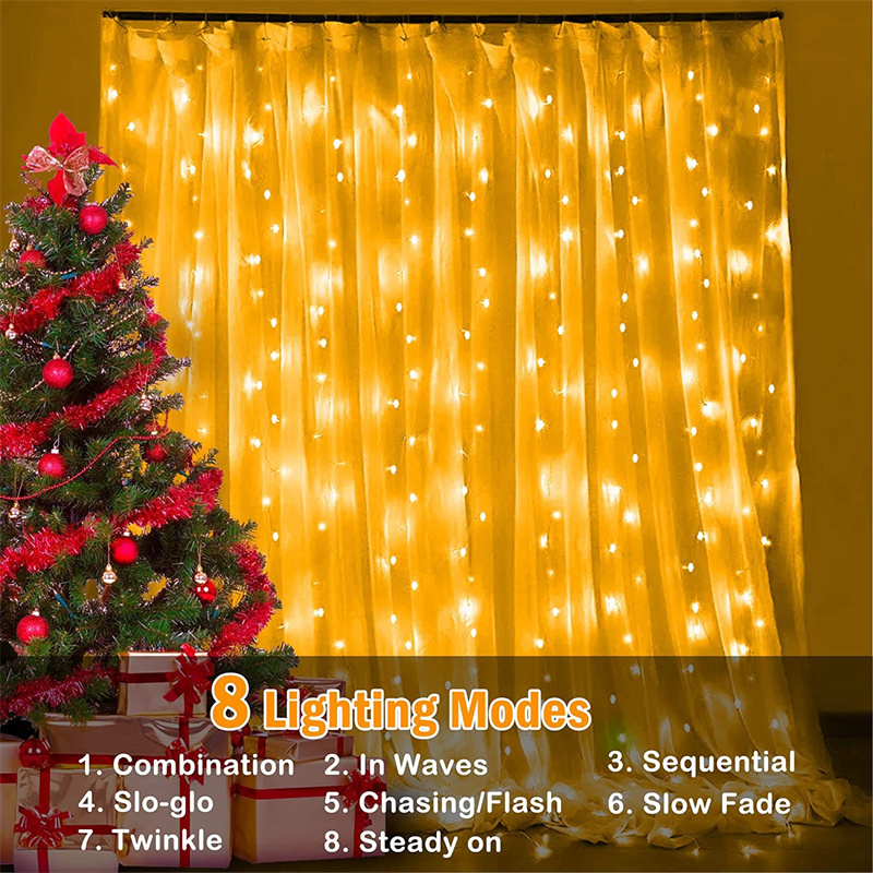 Solar LED Curtain Light Outdoor Garland Solar Fairy String Light Pavilion Garden Party Christmas Decor Copper Wire Lamps