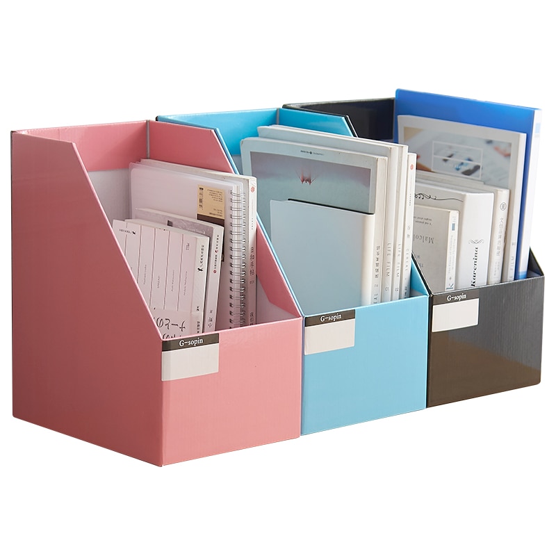 DIY Kraft Paper Magazine Rack Bookend large book stand File Holder Foldable documents organizer office storage rack with Labels