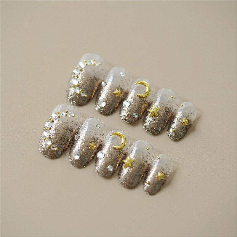 24pcs Chocolade Star Maand Nep Nagels Eindproduct Kunstmatige Franse Meerdere Kleuren Wees Kunstnagels Met Lijm Sticker