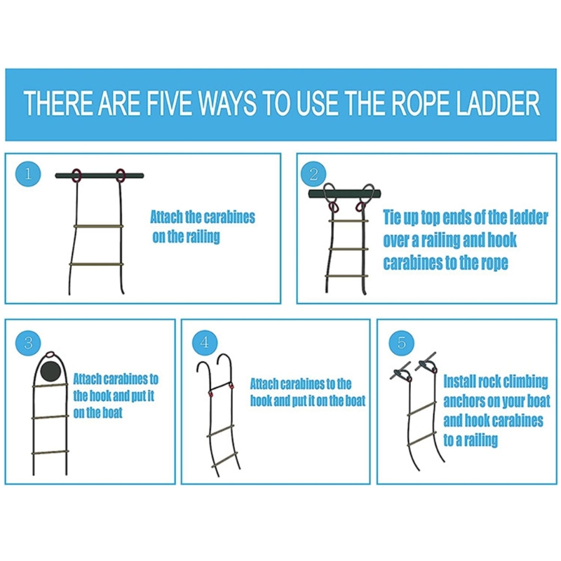 4 Step Boat Rope Ladder, Marine Rope Ladder for Inflatable Boat Kayak Motorboat Canoeing, Portable Rope Boarding Ladder
