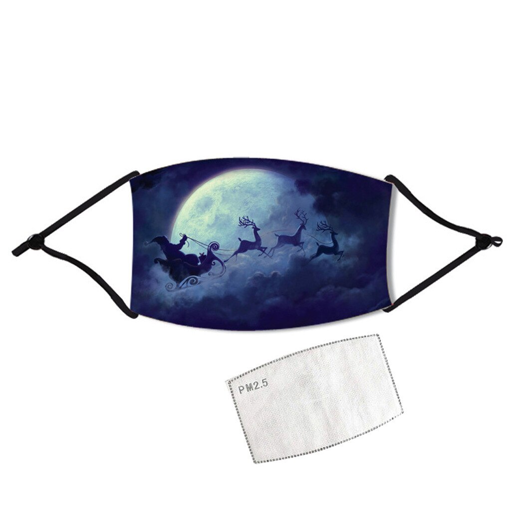 Face Mask Reusable With Filter Christmas Printed Adjustable Mouth-muffle Dustproof Washable Breathable Cycling Mascari1pc Filter: Gray