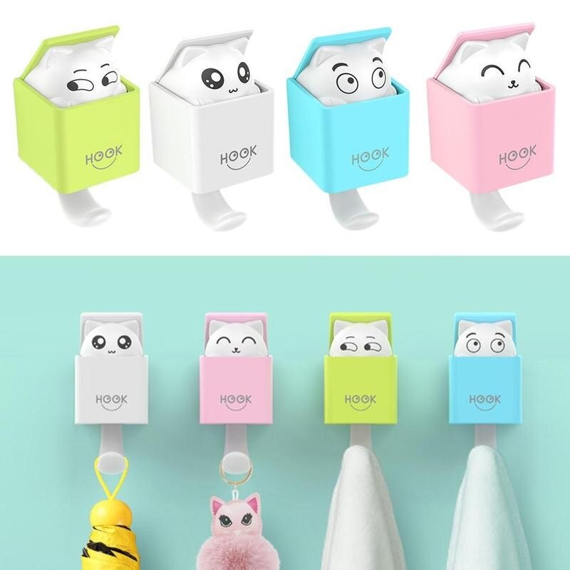 Creatieve Leuke Verborgen Kat Muur Opknoping Haak Voor Kleding Hoed Sjaal Sleutel Fun Zelfklevende Dieren Paw Hanger Rack Muur decoratie