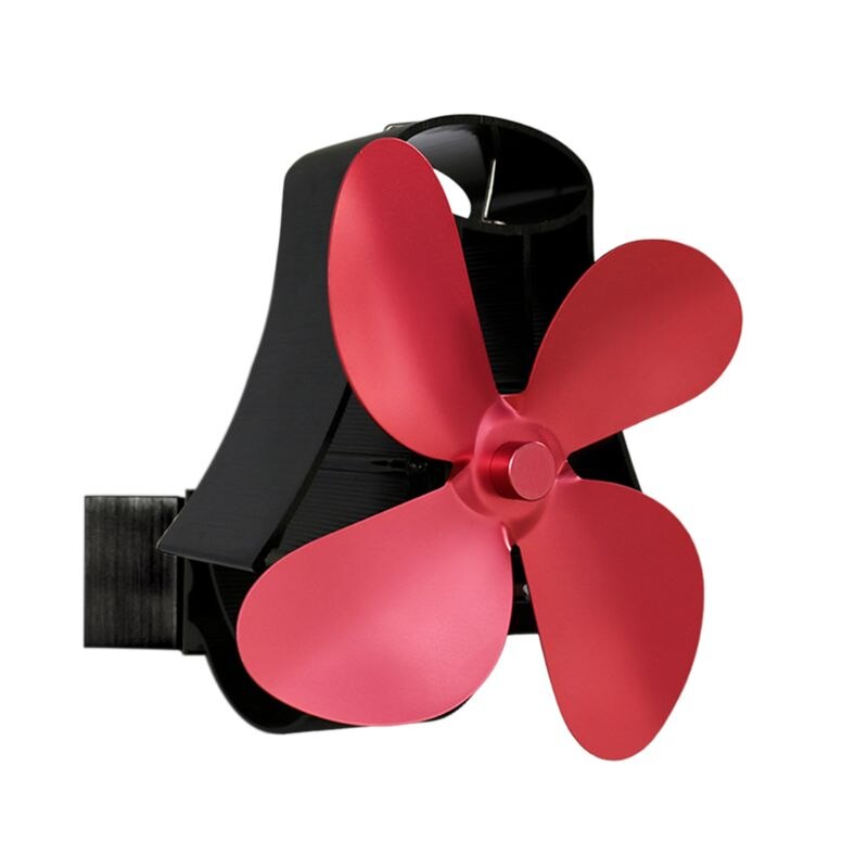 Wall Mounted Heat Self-Powered Fireplace Stove Fan Quiet 4 Blades Aluminum Efficiently Warm Large Room Wood Log Burner Eco: Red