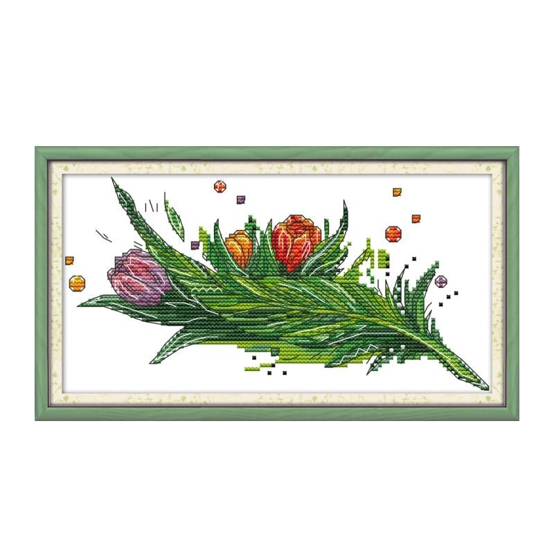 Bloemen Gestempeld Borduurpakketten Vreugde Zondag Kleurrijke Rose Gedrukt 11CT 14CT Telpatroon Borduurwerk Handwerken Sets: H792 / 14CT White Cloth