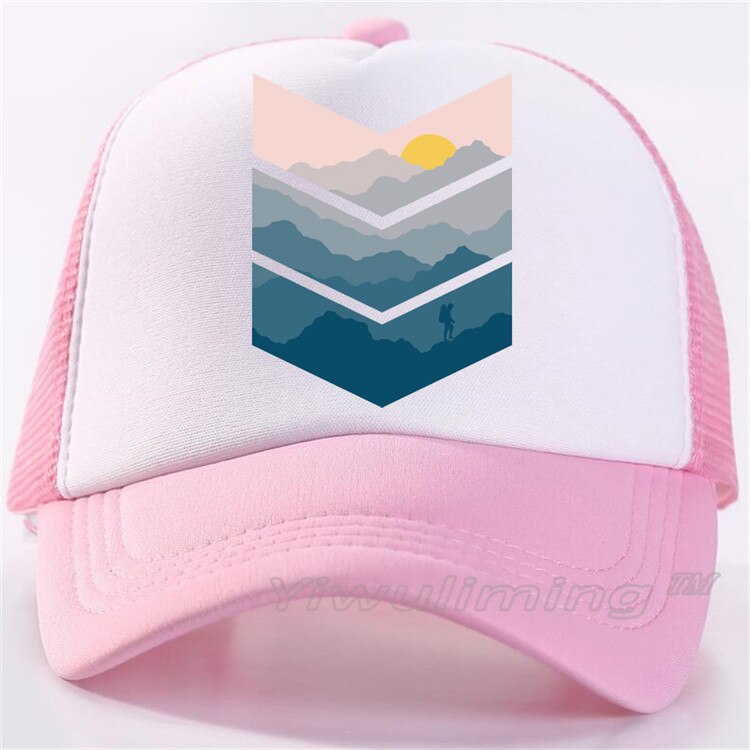 Newsummer trucker kepsar geometrisk solnedgång strand cool sommar svart vuxen cool baseball mesh nät trucker kepsar hatt för män justerbar: 3
