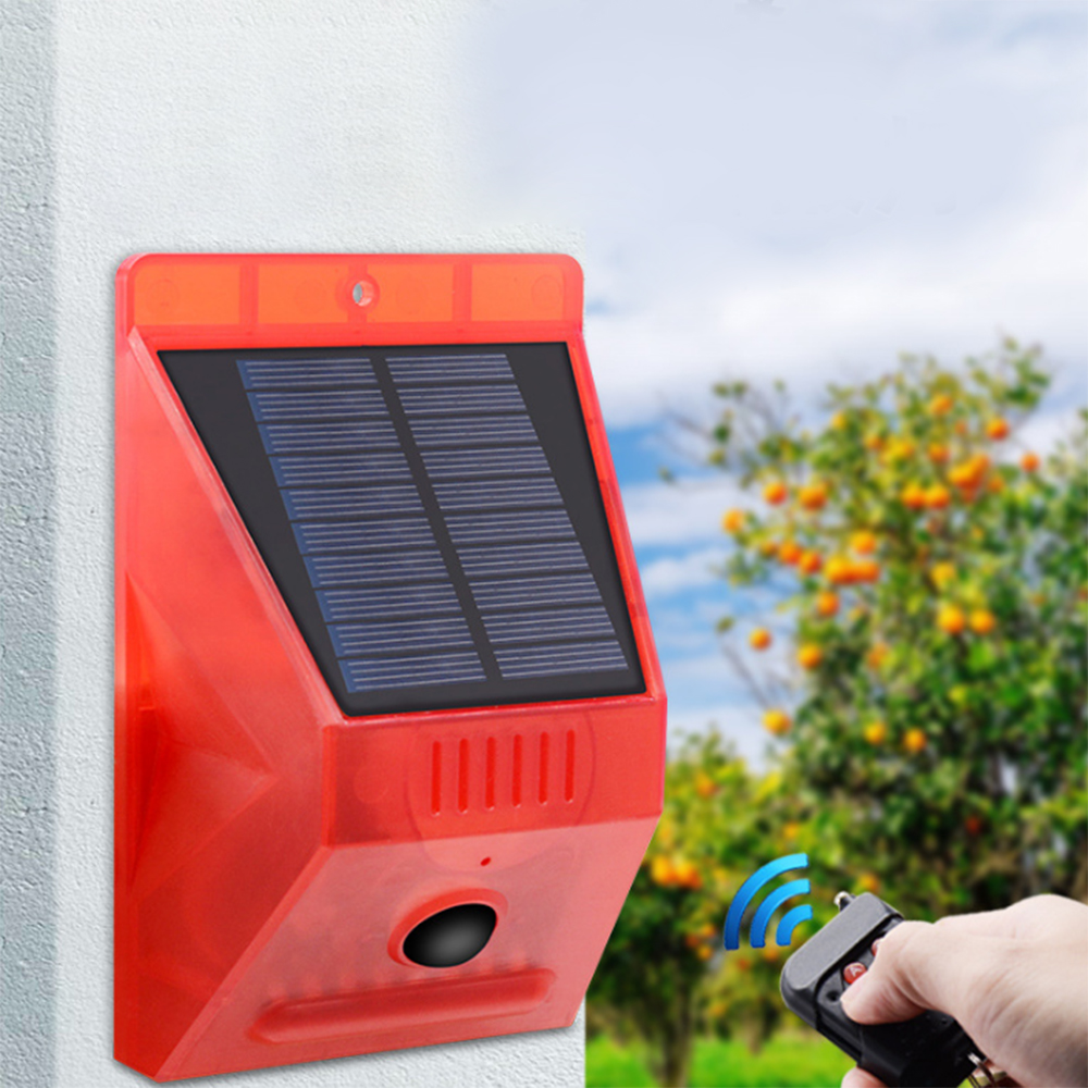 Sol lyd alarm fjernbetjening flash advarsel lyd lys alarm bevægelses sensor sirene strobe sikkerhed alarm system til gård hjem