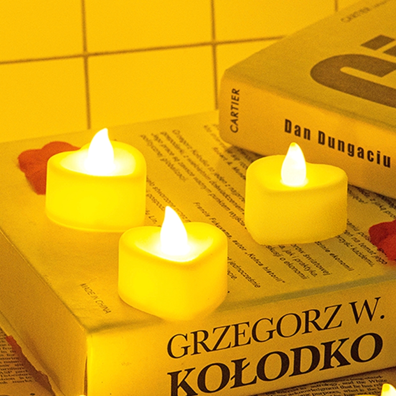 Velas LED con forma de corazón, vela eléctrica con purpurina, funciona con pilas, 6 piezas