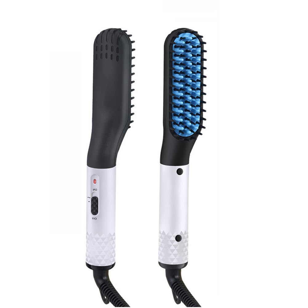 Peigne électrique à défriser pour hommes, brosse à cheveux multifonctionnelle, peigne à lisser la barbe, bigoudi, coiffeur rapide: WHITE / EU