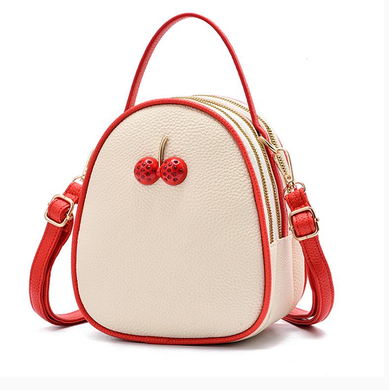 Yogodlns PU Leder Schulter Taschen Frauen Runde Mini Hülse Tasche Crossbody-tasche für Nette Teenger Mädchen Kirsche Pack: rot Weiß