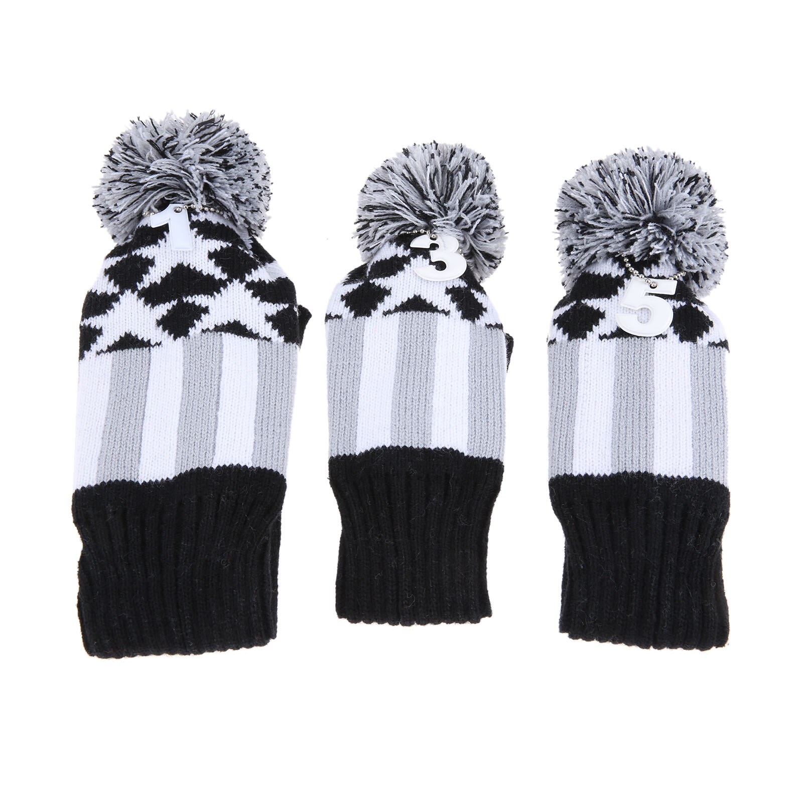 SURIEEN 3 Pcs Pom Pom Golf Wood Club Head Covers Headcover Knitted Long-neck Sock Golf Club Cover Headcovers Soft Protect Set