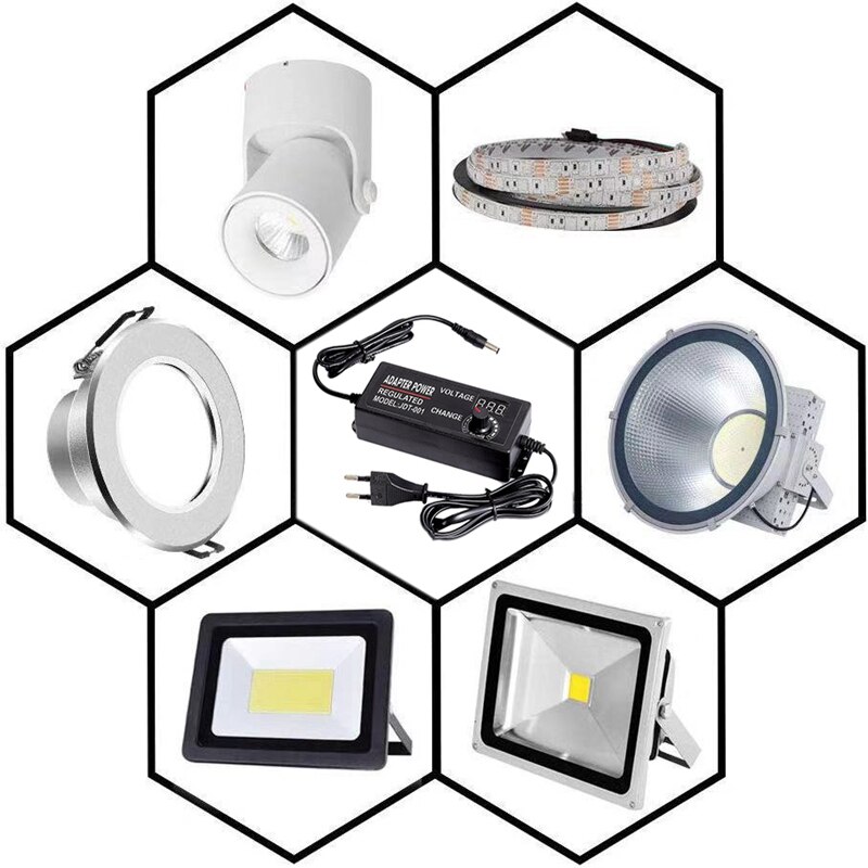 Universal AC/DC 72W Power Adapter, Adjustable Voltage 9-24V 3A DC Converter, With LED Display