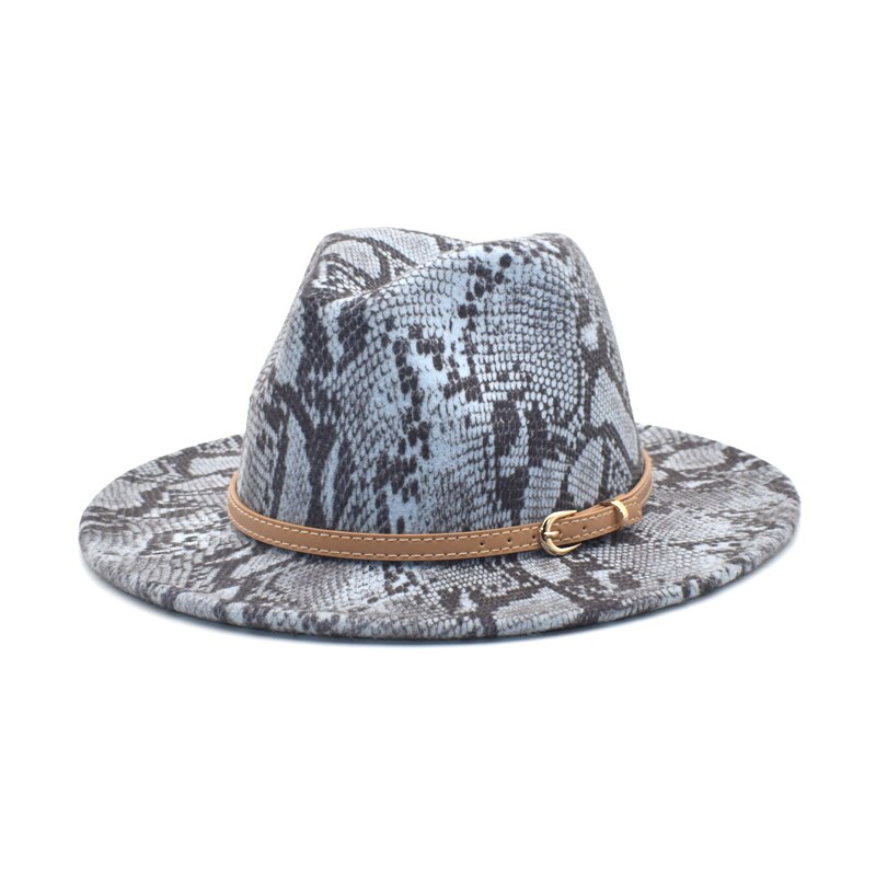 Fuodrao Snake Print Fedora Hoeden Voor Vrouwen Wide Brim Vilt Herfst Winter Britse Vintage Trilby Mannen Jazz Hoed F133: Blauw
