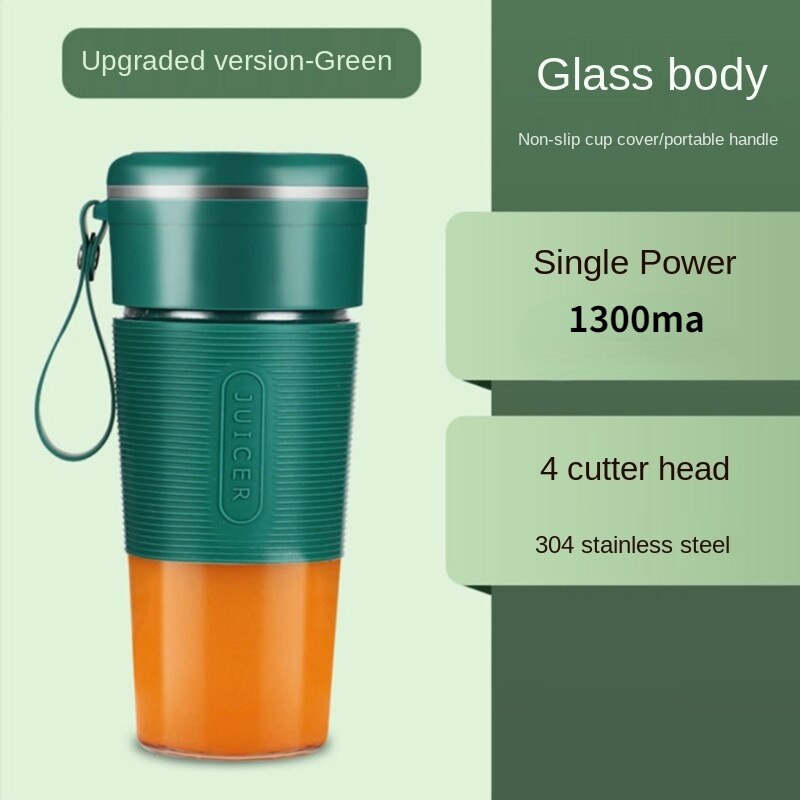 Handheld Blender Portable Mini Mixer Rechargeable USB Electric Juicer Lemon Orange Squeezer Fresh Juice Cup: green 4 blade
