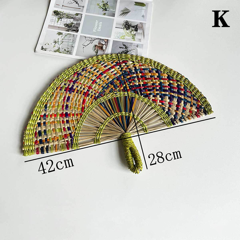 Hand-woven Straw Fan Decorative Handmade Semicircular Woven Fan Summer Cooling Fan Handheld Fan Home Decor