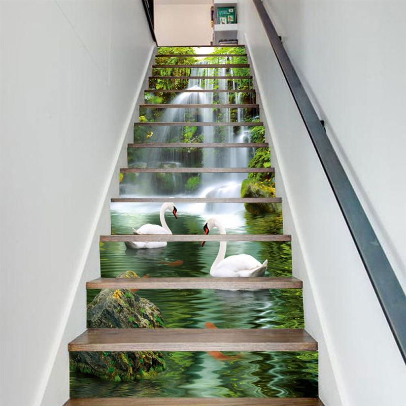 13pcs/set 3D Staircase Stair Riser Floor Sticker Stair Sticker Waterproof Self-adhesive PVC Staircase Sticker For Stairway Decor