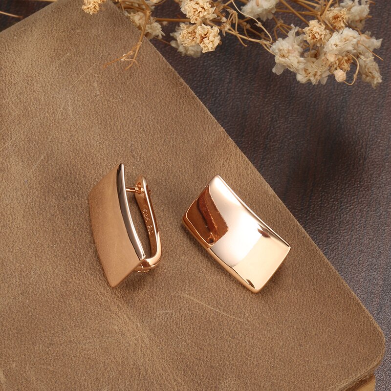 Kinel Glossy Dangle Earrings 585 Rose Gold Simple Square Earrings For Women Daily Fine Jewelry