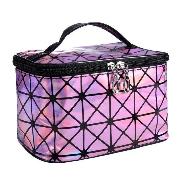 Multifunctional geometric cosmetic bag Women Leather waterproof cosmetic makeup bag travel organizer for toiletry bag: 4