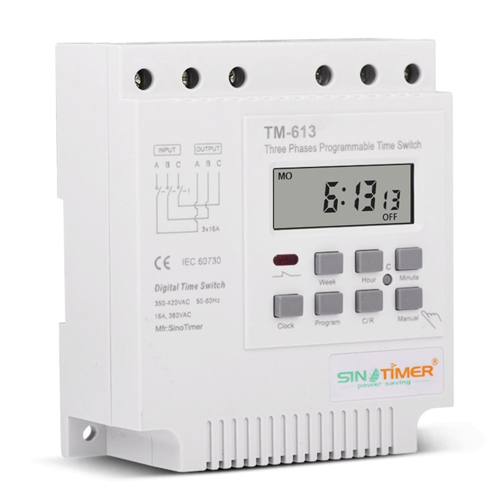 interruptor programable de temporizador trifásico TM613, 380v, con retroiluminación, interruptor de tiempo digital para 7 días-24 horas