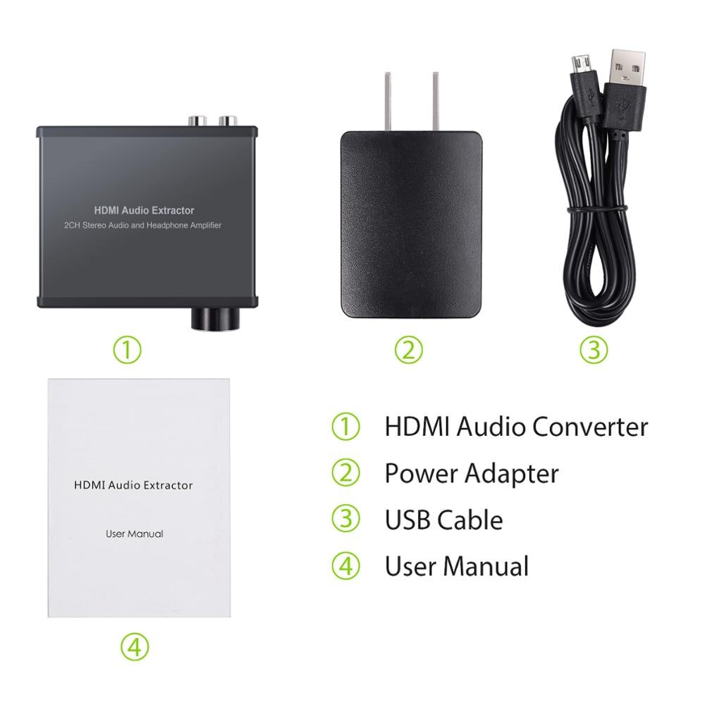 Esynic Hdmi Audio Extractor Met Volumeregeling Hdmi + Rca 3.5 Mm Stereo Converter Hoofdtelefoon Versterker Splitter Adapter 4K 3D