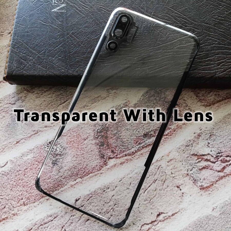 Clear Back Glass Cover Voor Huawei P20 Pro Batterij Cover Terug Glas Panel Vervanging P20 Pro Achter Behuizing Deur Case + Camera Lens: Transparent Add Lens