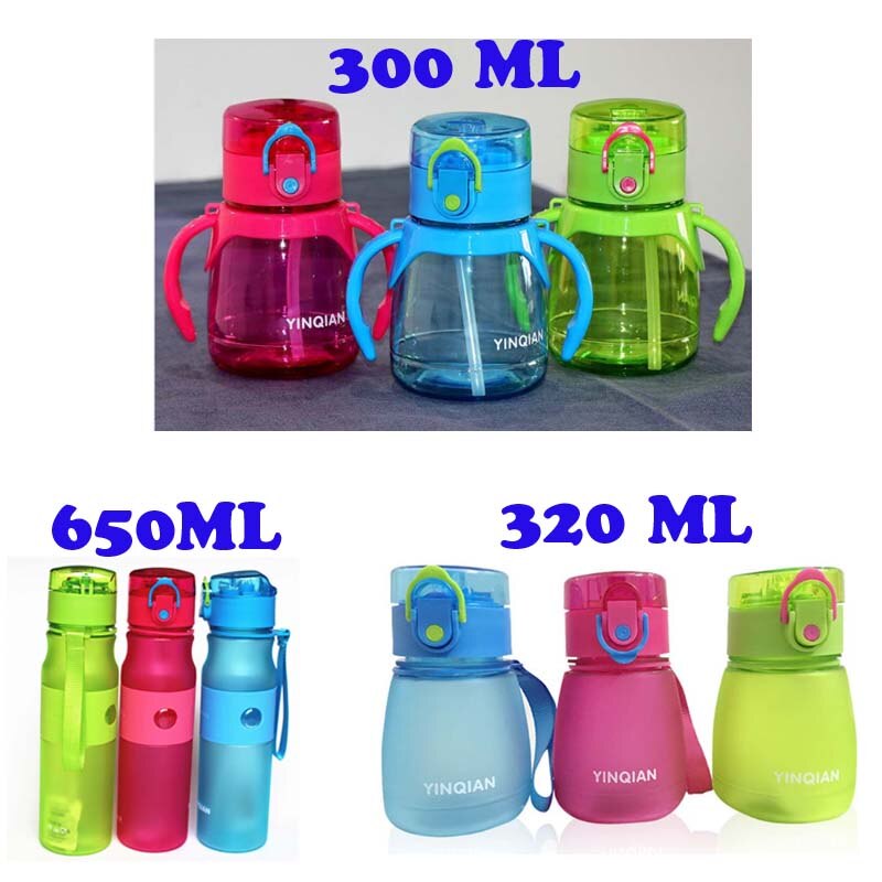 Milieuvriendelijke plastic babybekers voor kinderen, babyfles met cartoonmotief, kinderfles met rietje voor pasgeborenen, volwassen kinderen, fles 300/320/650ml