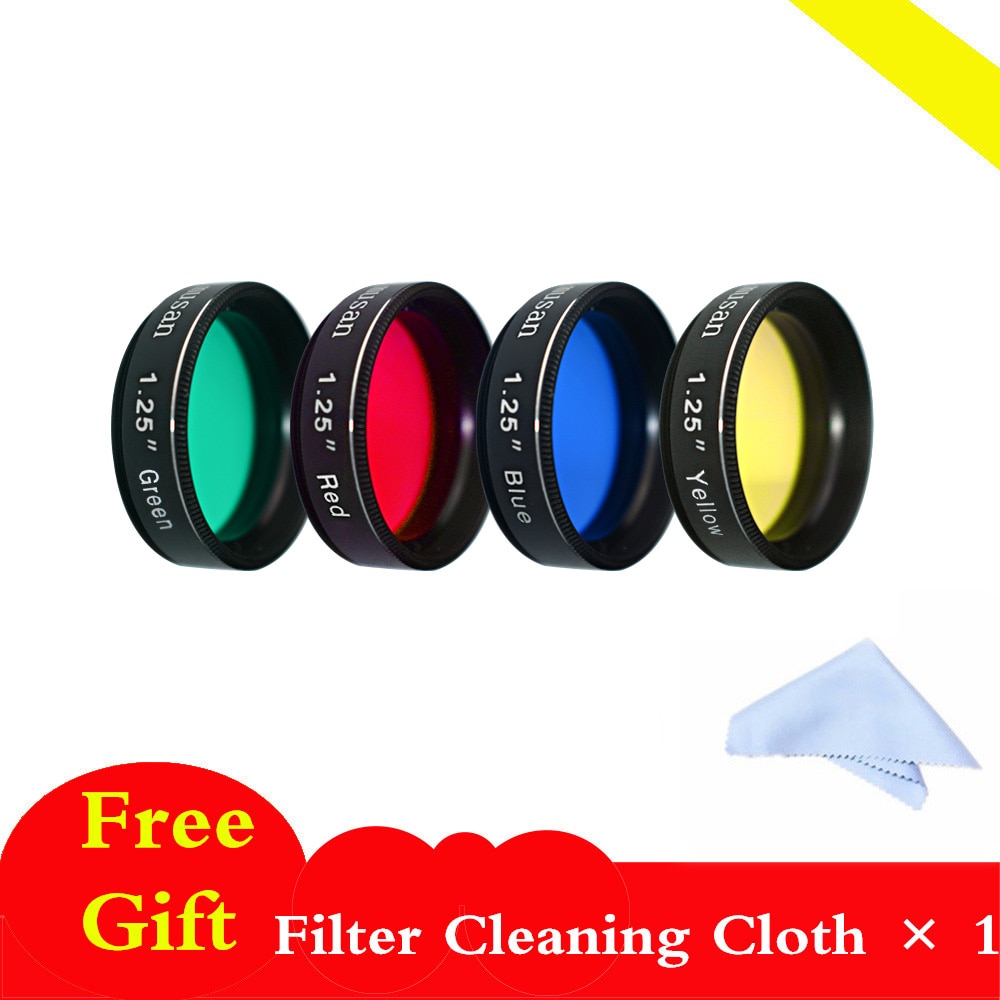 4Pcs 1.25 inches Standard Red Yellow Green Blue Color Filter Set for Telescope Eyepiece for Lunar/Planetary Observation