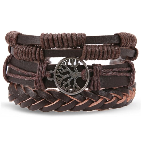 Daxi boom retro multi-layer leren armband heren klassieke touwketting bedelarmband heren sieraden: Default Title