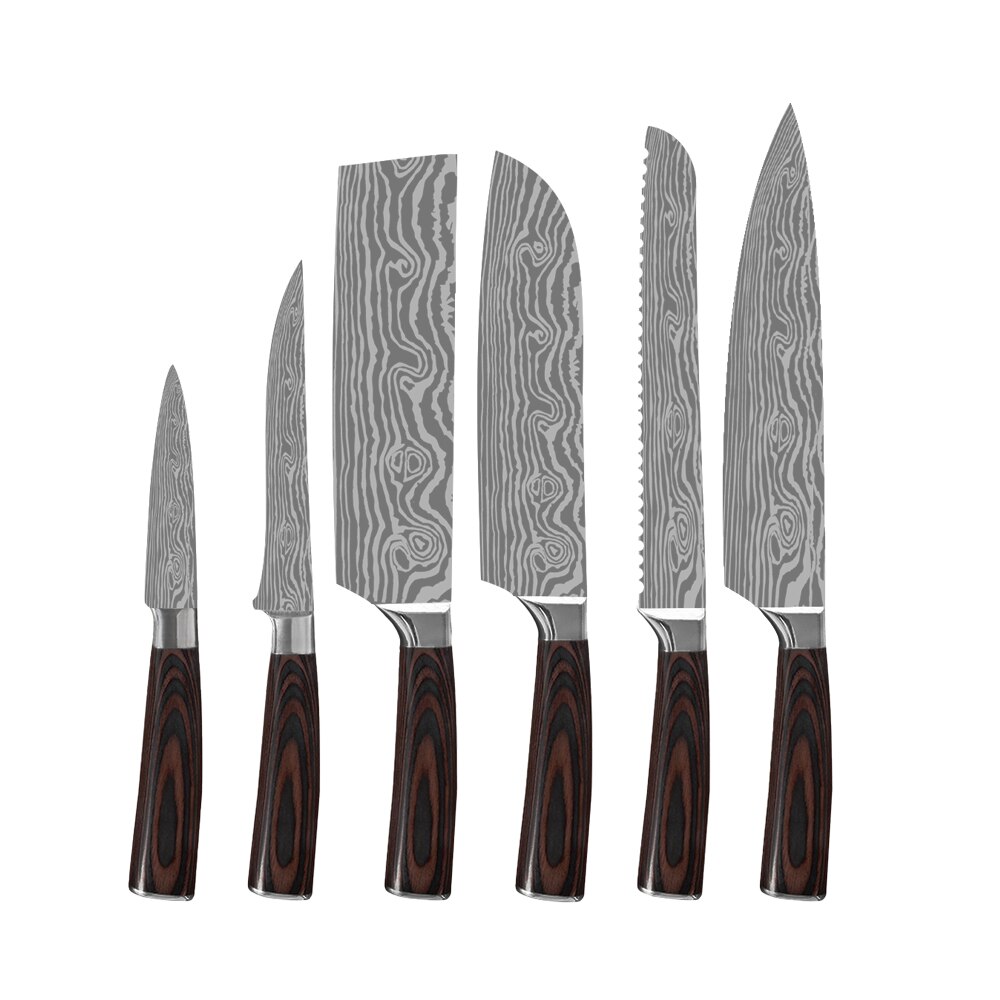 Keukenmessen Set Koksmes High Carbon Rvs Santoku Mes Sharp Hakmes Vleesmes Beste Keuze Voor Keuken: E 6pcs set