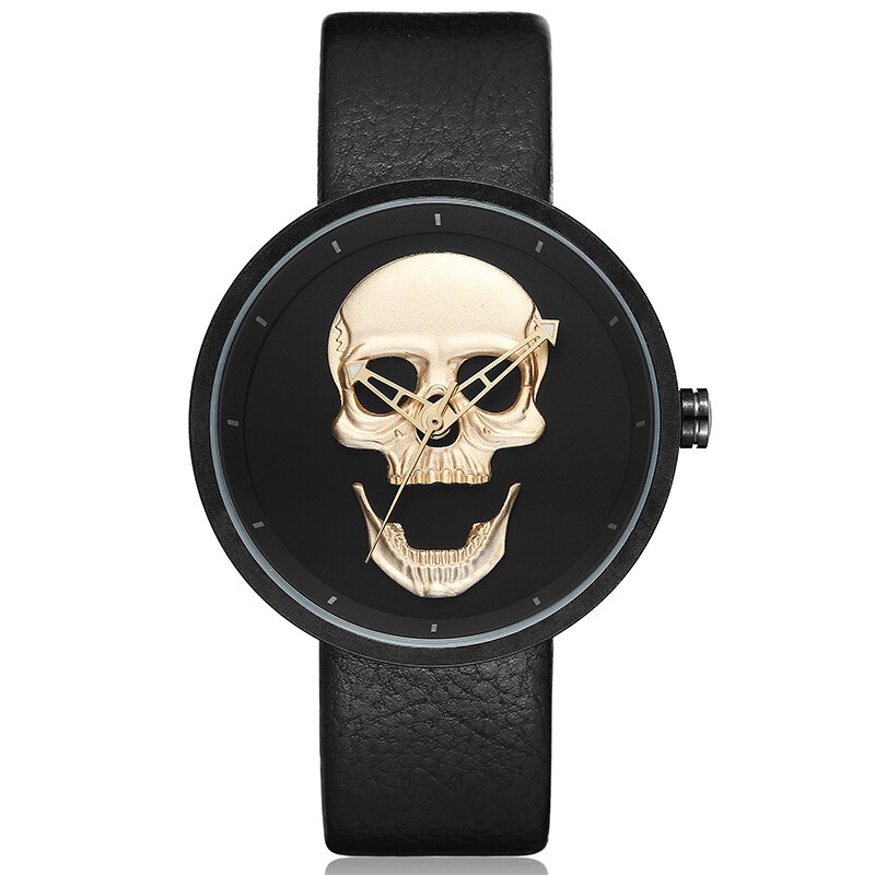 Black Gold Dial Quartz Watch Men 3D Skull Head Pattern Stainless Steel Steampunk Rock Engraved Cool Mexico Man Male reloj hombre: COUPLE SKULL WATCH