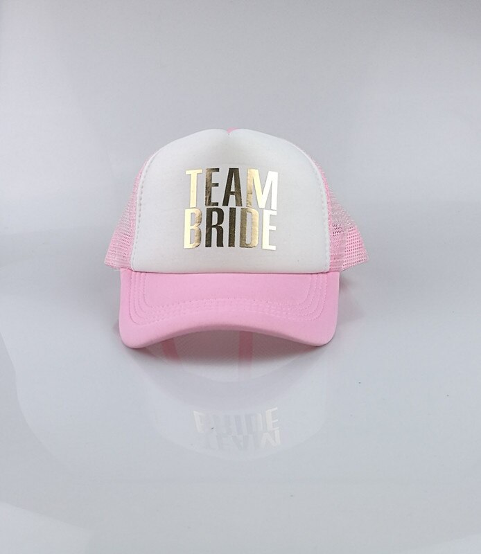 C &amp; Fung SQUAD novia del equipo sombreros basebal gorras para el banquete de Boda del brillo del oro rosa malla sombreros de verano estilo: TEAM BRIDE pink hat