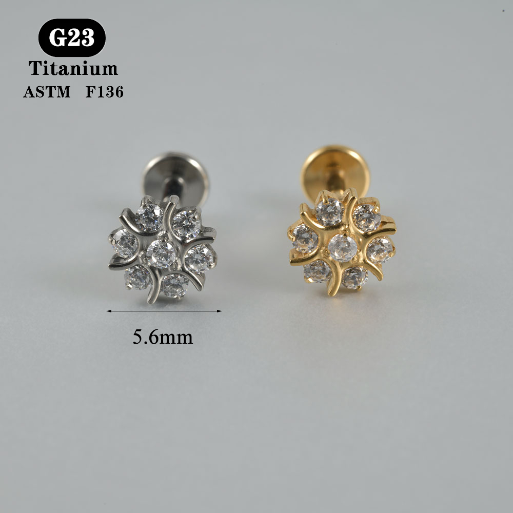 1 pendiente ASTM F136 de circonita de titanio con parte posterior plana, 12 estilos, pendientes de , lóbulo, hélice, cartílago del trago, joyería para Piercing, 1,2x8mm: Blanco / Chapado en cobre envejecido