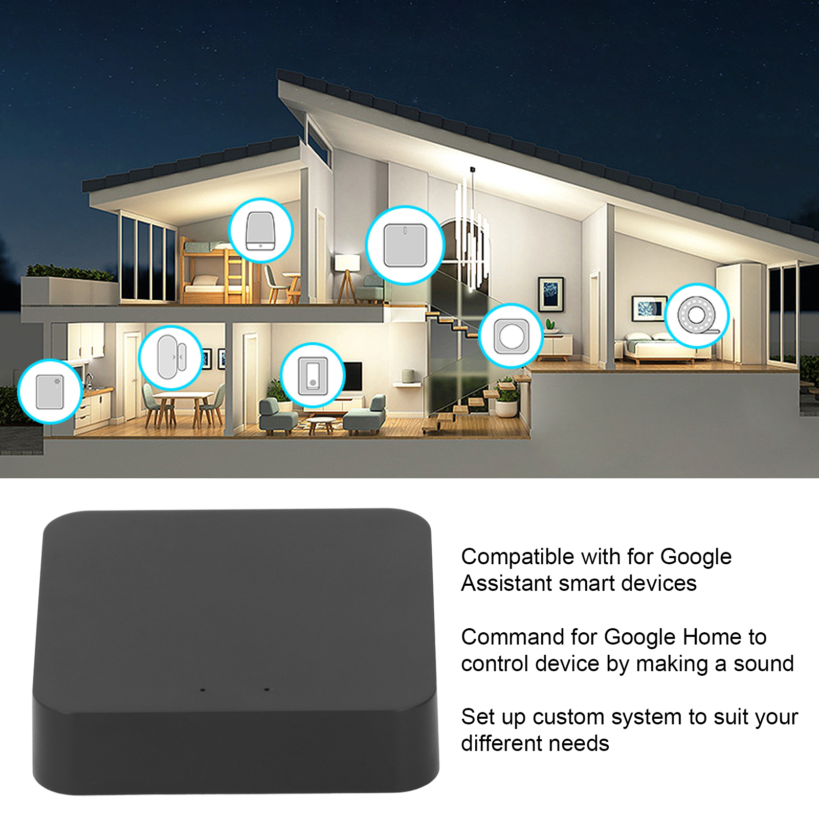 Bluetooth-Gateway, kabelloser Hub für Tuya App, Fernbedienung, Sprachsteuerung, Schloss, kompatibel mit Google Home, Schwarz