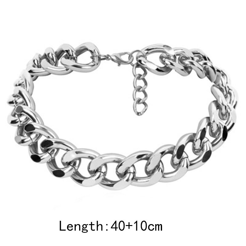 Gruby łańcuch naszyjniki punk zatrzymać w złotym odcieniu naszyjnik dla kobiet dziewczyna biodro chmiel przesadzone duży masywny kołnierz naszyjniki na prezenty: srebro