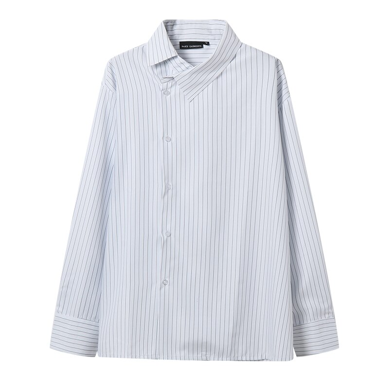 Novedad para hombre, camisa holgada informal a rayas con cuello torcido de manga larga, ropa de calle de Vintage para hombre, camisas para de Hip Hop