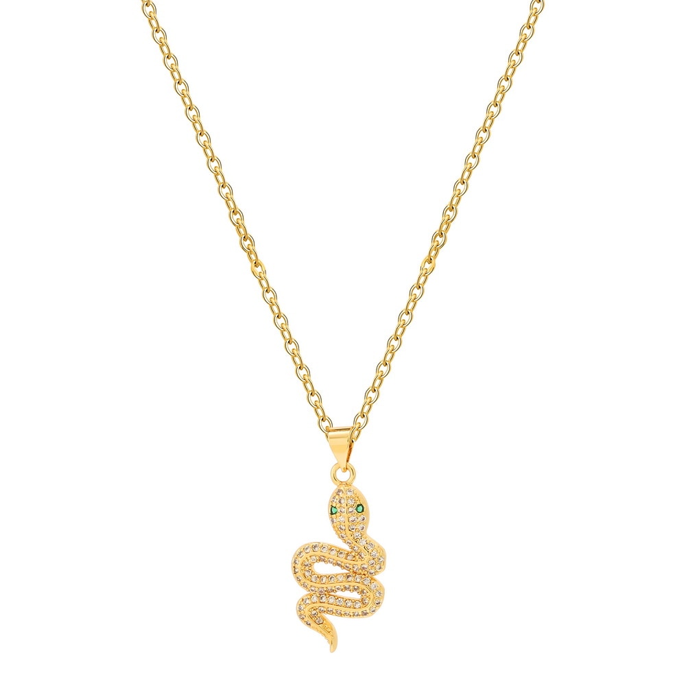 Rainbow CZ snake Gold Necklace For Women Zirconia snake Pendant Long adjustable Chain women's Necklace Charm Jewelry