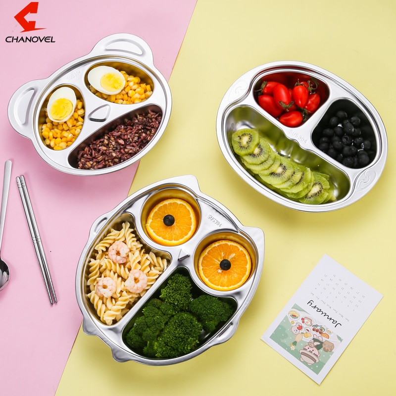 Chanovel 304 Roestvrij Cartoon Kinderen Diner Voedsel Plaat Multi Grid Kleuterschool Kind Lunchbox Fastfood Lade