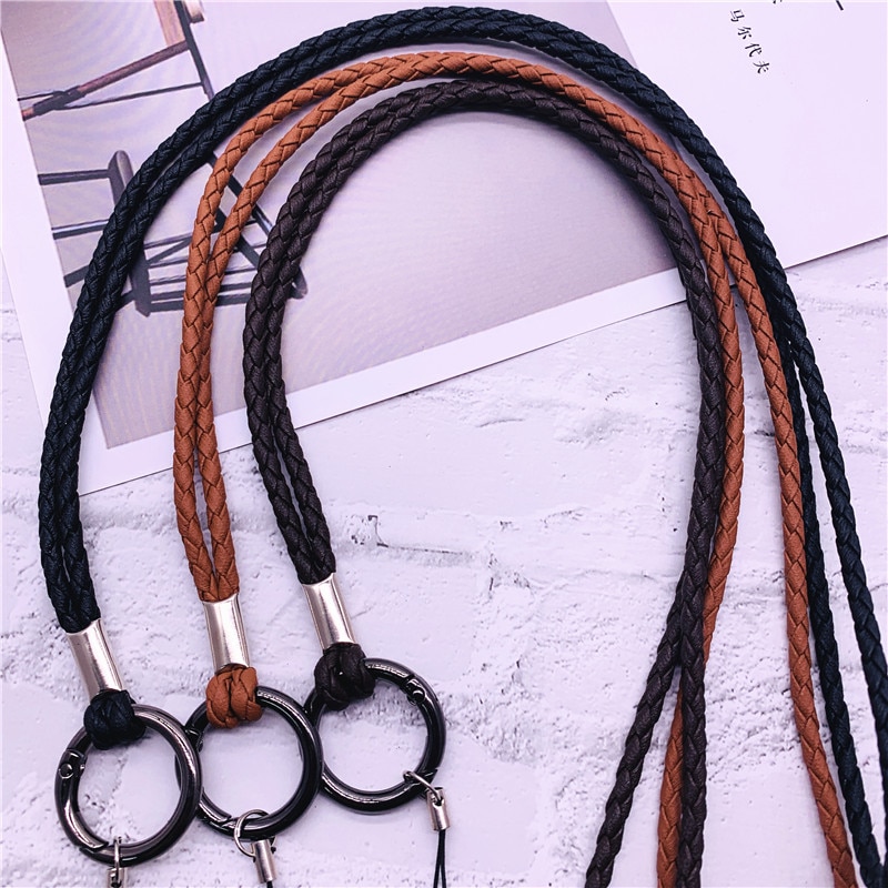 PU Leather Keychain Lanyard Soft woven Rope Mobile Phone Neck Strap Lanyards for ID Card key chain USB badge holder DIY Lariat