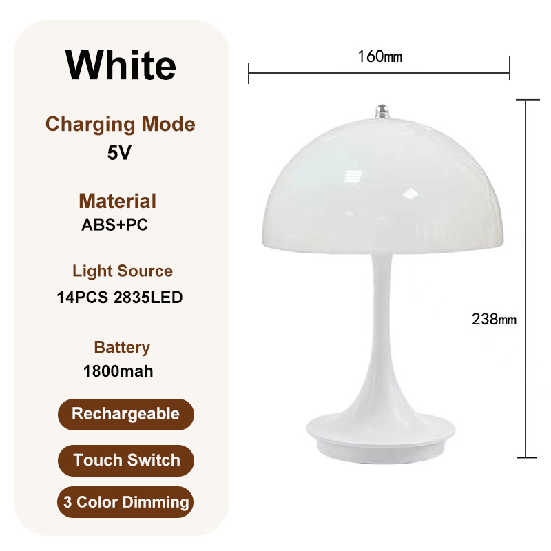 Paddestoel Tafellamp USB Oplaadbaar Touch 3-kleuren Verstelbare temperaturen Kamer Thuis Kerst Decor Bureaulampen: Beige