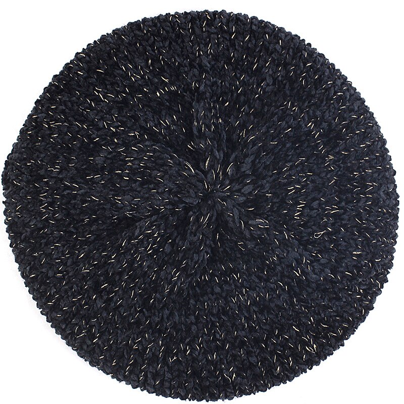 Knitted Wool Hats For Women Lady Winter Berets Spring Casual Warm Hat Female Solid Color Beret Hats Caps: black gold-1