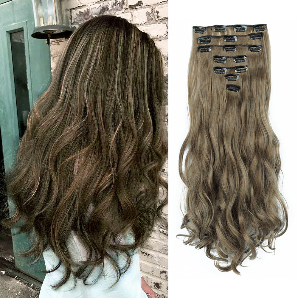 Extensiones de cabello con Clip, 7 Uds., cabeza completa, 22 pulgadas de largo, rizado, ondulado, sintético, Ondulado Natural para mujeres y niñas: 4/30HL