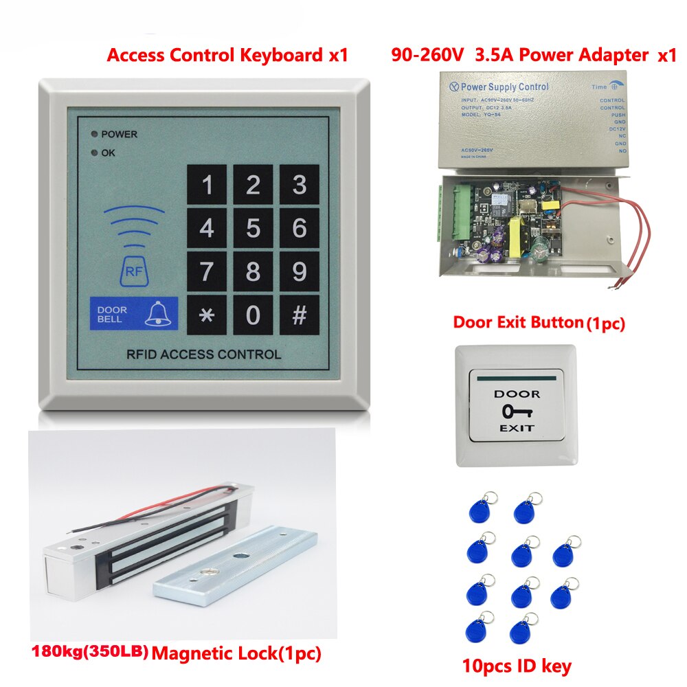 125KHz RFID Proximity Card Reader Door Access Control system Entry System 100lbs Magnetic Lock Kit