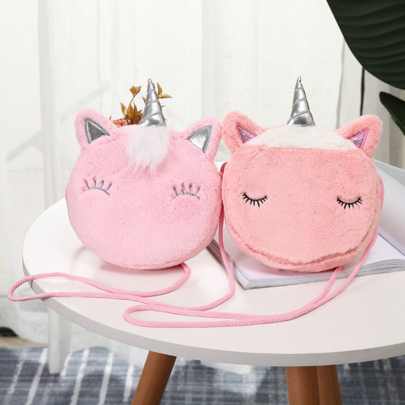 Cute Unicorn Children Plush Coin Purse Girls Good Birthday Children Inclined Shoulder Bag Little Princess zipper Bag