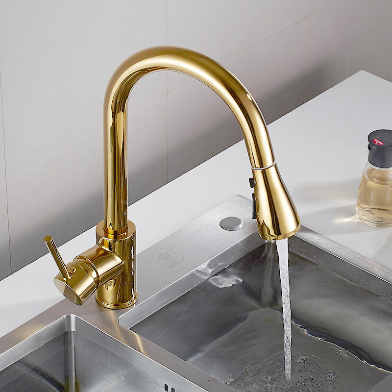 Grifo de cocina moderno, fregadero de cocina tipo tirador dorado, grifo giratorio frío y , grifo de fregadero para el hogar, grifo de ducha para el hogar