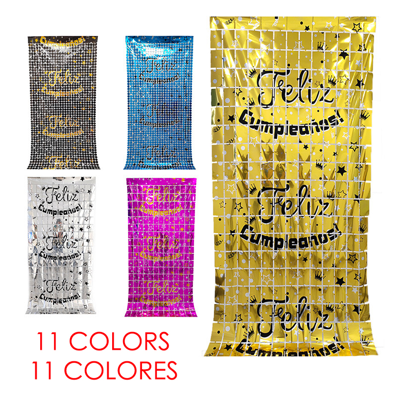2 Packs Spanish Happy Birthday Foil Curtains Birthday Party Backdrop Decorations Feliz Cumpleanos Birthday Decor Background